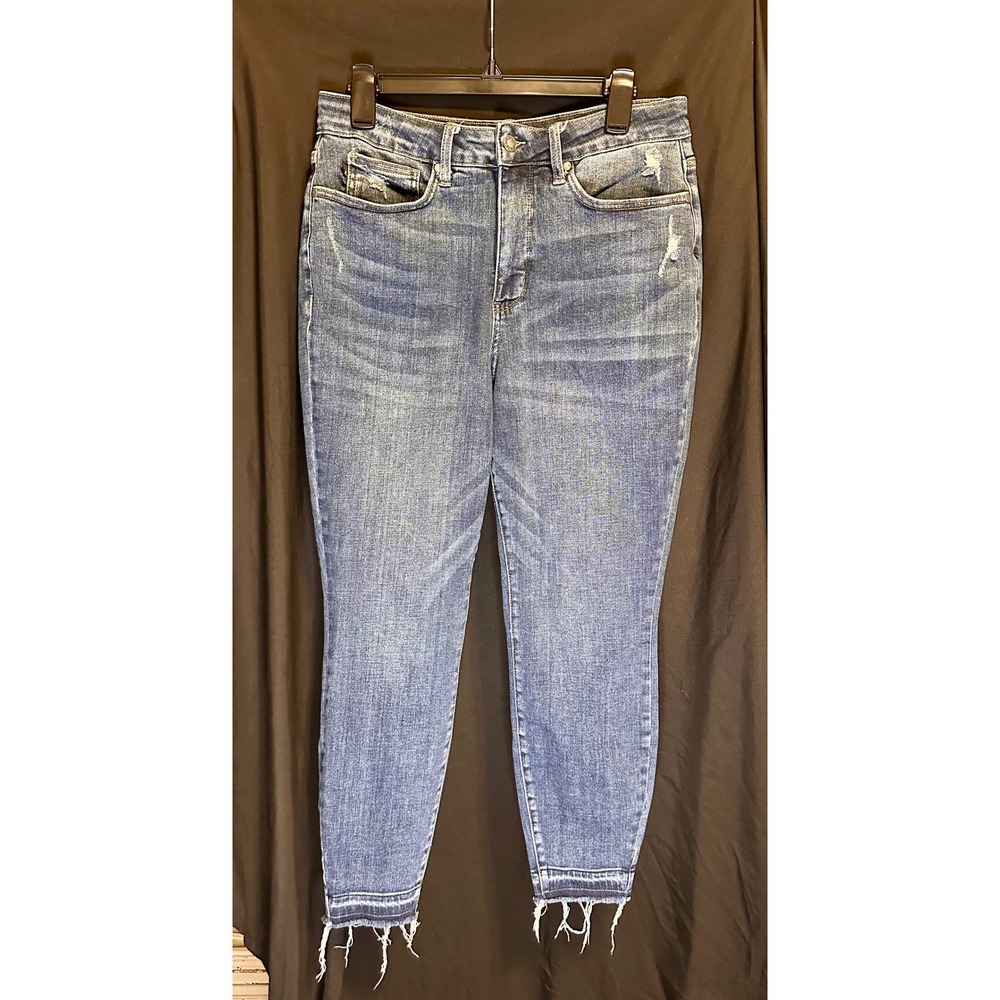 Judy Blue Skinny Jeans Womens 14W Blue Excellent Raw Hem Distressed 82255 - Picture 1 of 5